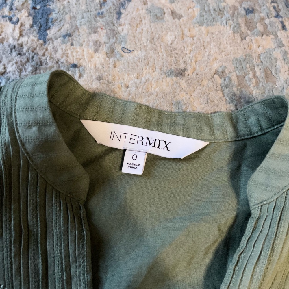 NWOT Intermix Green “Eloise” Ruffled Button Down Blouse - Size 0 Pastel Green - Picture 3 of 5